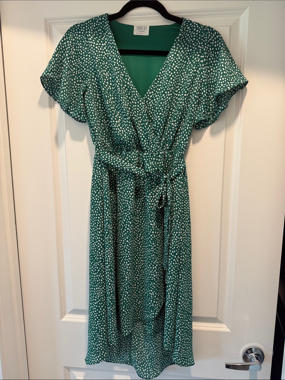 Sienna Sky Green Polka Dot Wrap Midi Dress